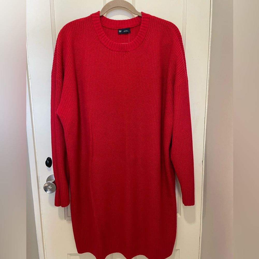 GAP NWT Cashsoft shaker-stitch mini sweater dress. Red size XL.